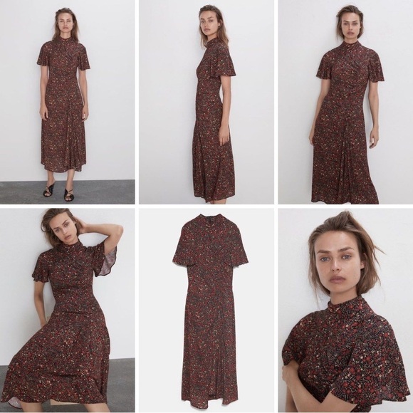 Zara Dresses & Skirts - Zara Floral Turtle Neck Size Medium Midi Dress​​